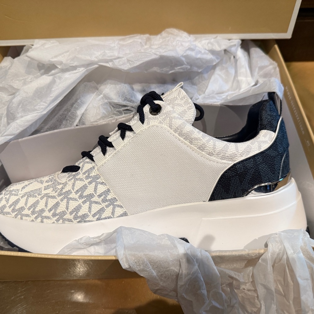 White and Blue Patterned Sneakers